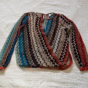 Womens Chelsea & Violet Multicolor Zigzag Wrap-Front Sweater